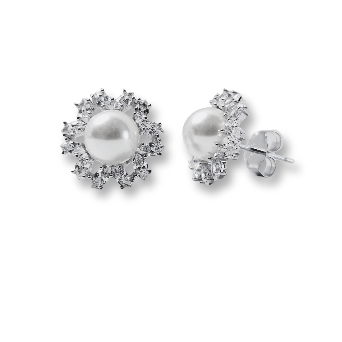 Pearl Halo CZ Stud Earrings