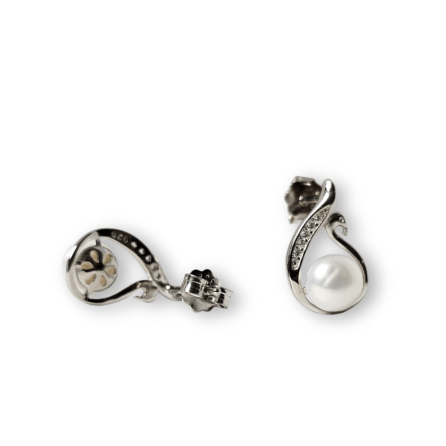 Pearl Curve CZ Stud Earrings