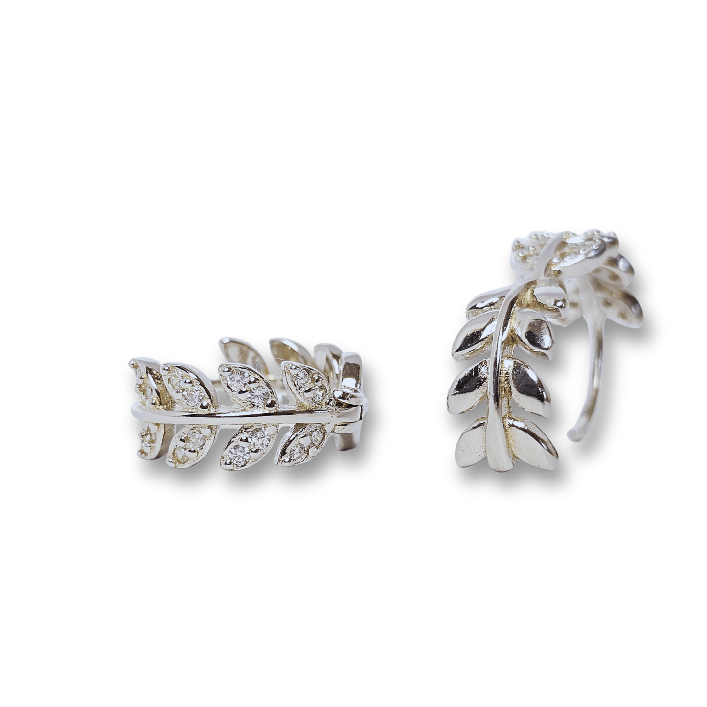 Oilve Leaf CZ Stud Earrings