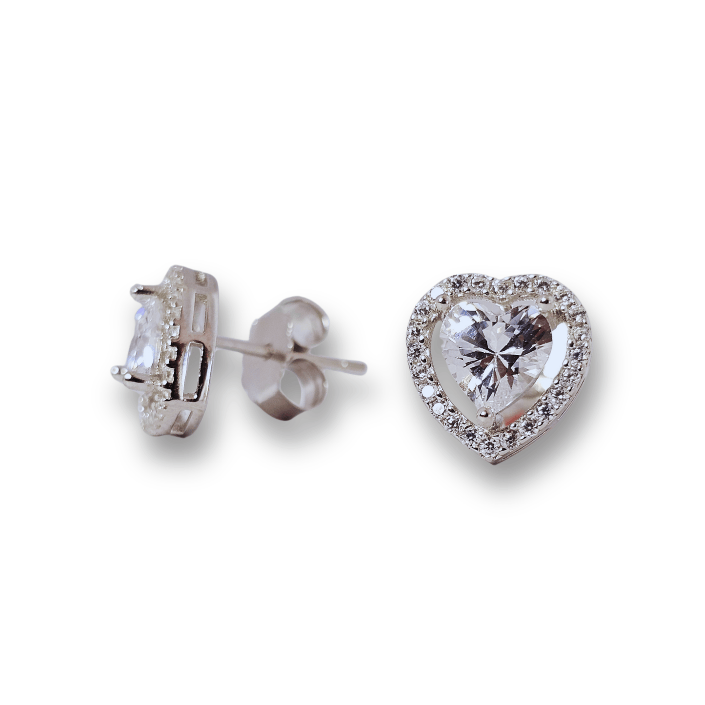 Classic Heart CZ Stud Earrings