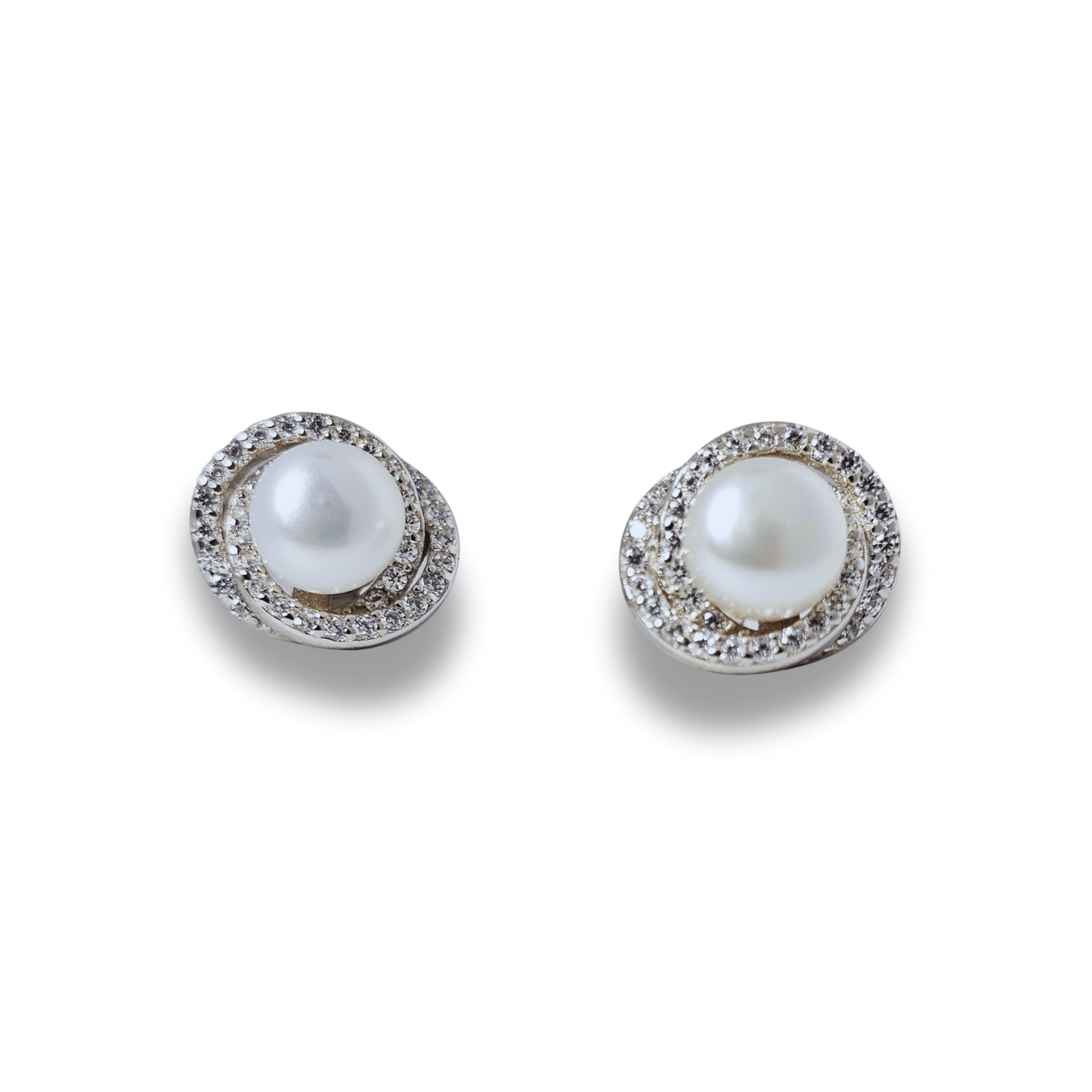 Intertwined Halo Pearl Stud Earrings