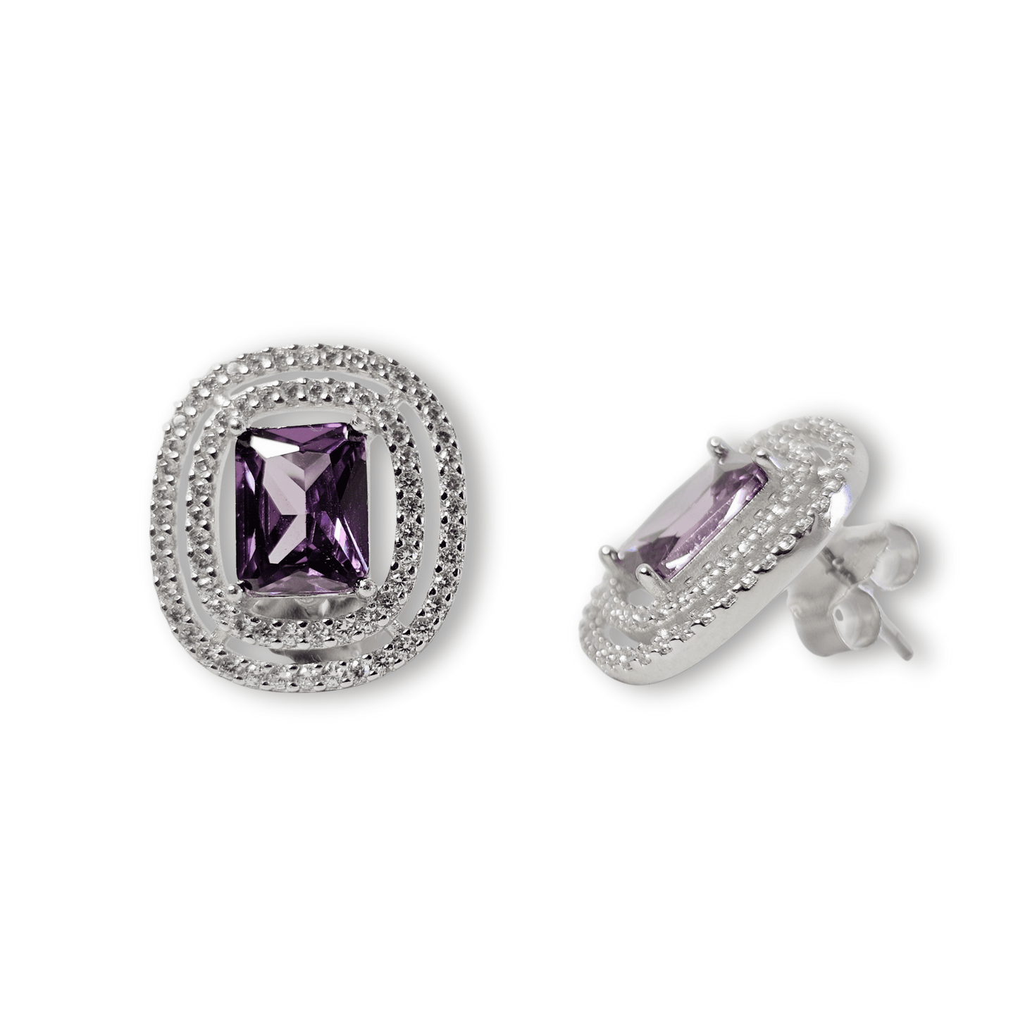 Violet Cushion Halo Stud Earrings