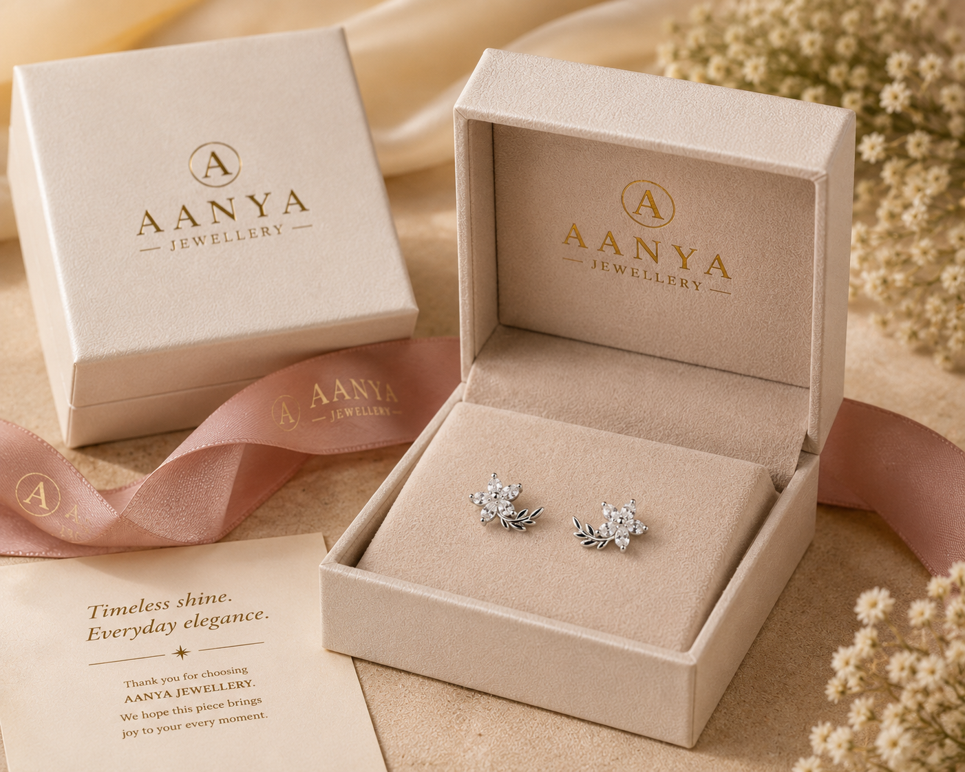 AANYA Bloom Petal CZ Floral Stud Earrings