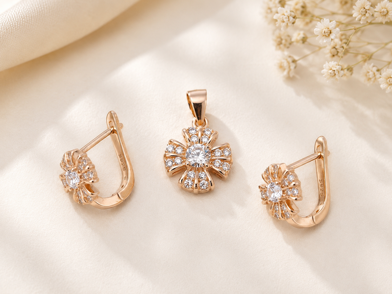 AANYA Radiant Bloom Pendant & Earrings Set