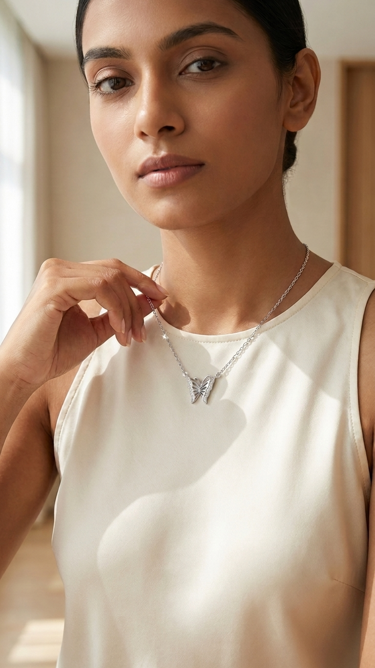 AANYA Butterfly Link Silver Pendant Necklace