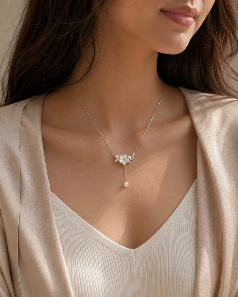 AANYA Floral Butterfly Pearl Drop Necklace