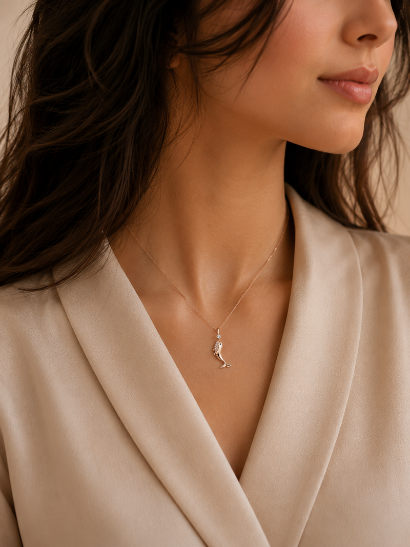 AANYA Dolphin Heart CZ Silver Pendant