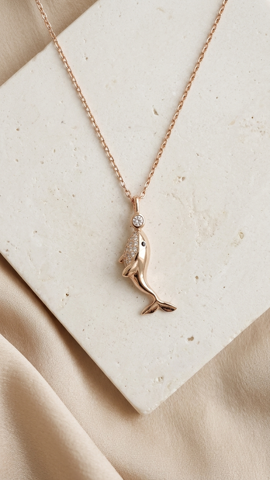 Dolphin Heart CZ Silver Pendant