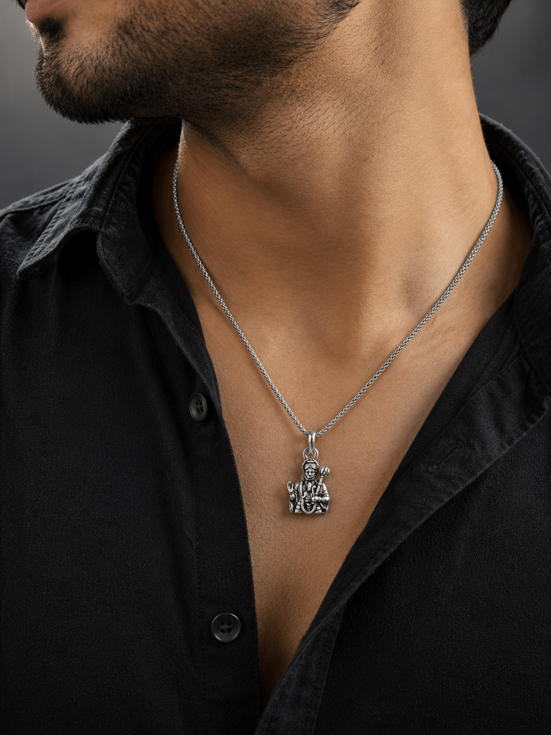 AANYA Lord Hanuman Silver Pendant featuring detailed spiritual craftsmanship