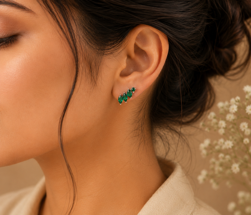 AANYA Emerald Leaf CZ Ear Climbers