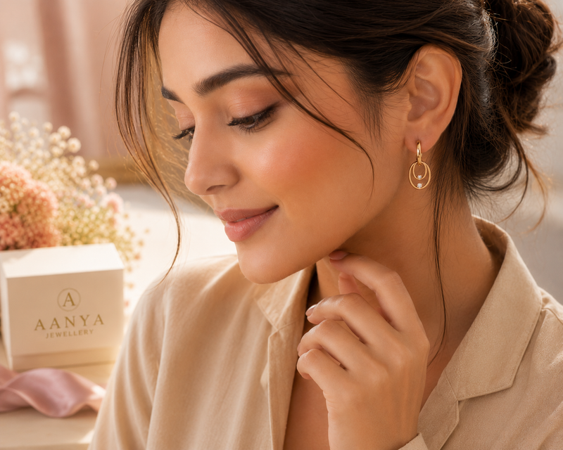 AANYA Gold Polished Classic Layered Hoop Earrings