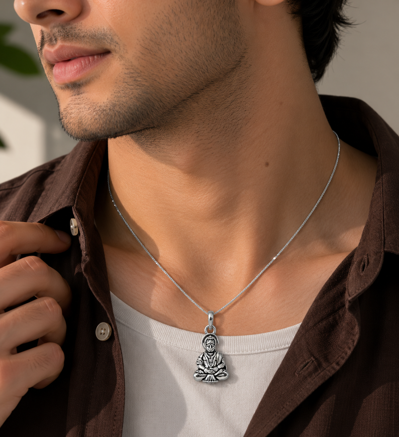 AANYA Lord Hanuman Silver Pendant