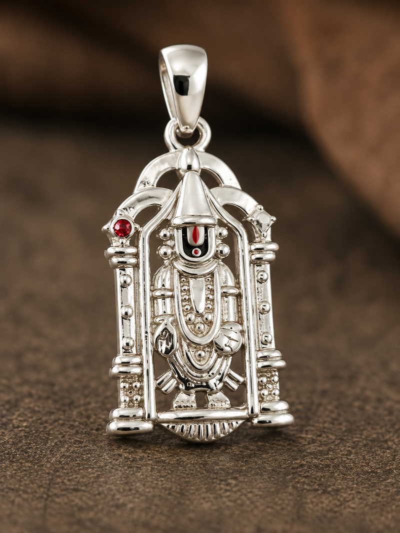 AANYA Lord Venkateshwara Silver Pendant