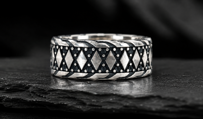 AANYA Viking Weave Oxidised Band Ring