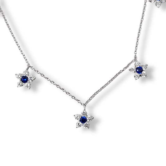 Blue CZ Floral Station Necklace