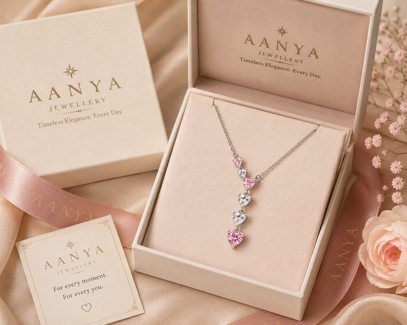 Blush Heart Cascade Silver Necklace