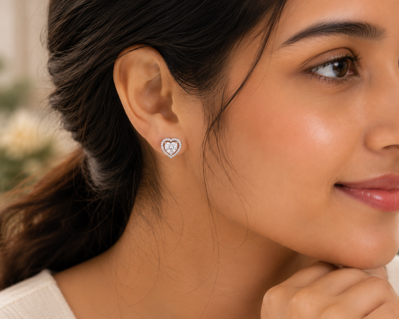 Classic Heart CZ Stud Earrings