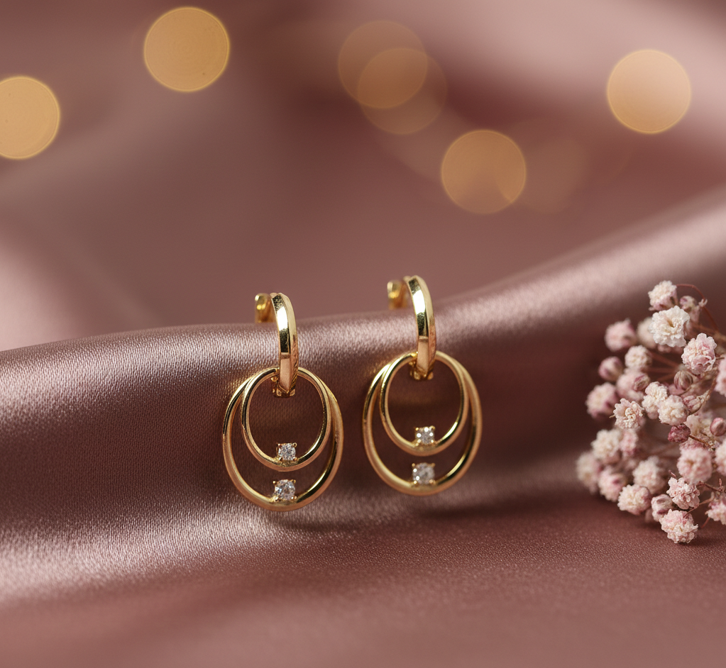 AANYA Gold Polished Classic Layered Hoop Earrings