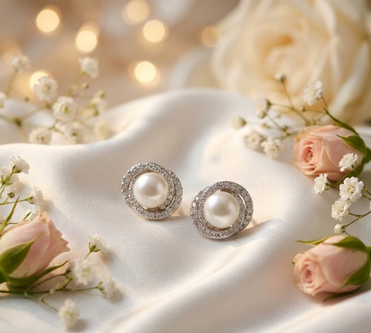 Intertwined Halo Pearl Stud Earrings