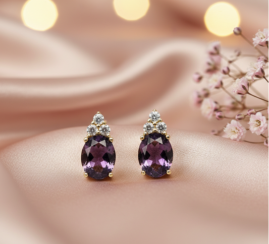 Purple Amethyst CZ Stud Earrings