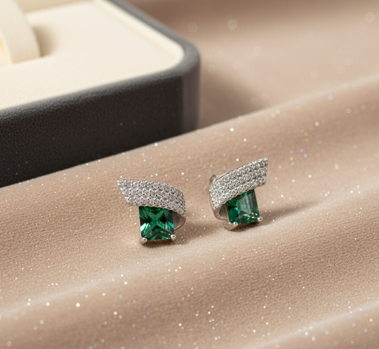 Emerald Winged CZ Stud Earrings