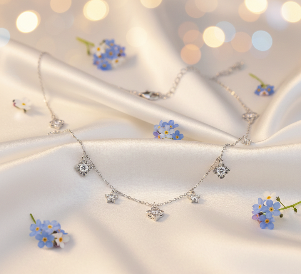 Floral CZ Station Necklace