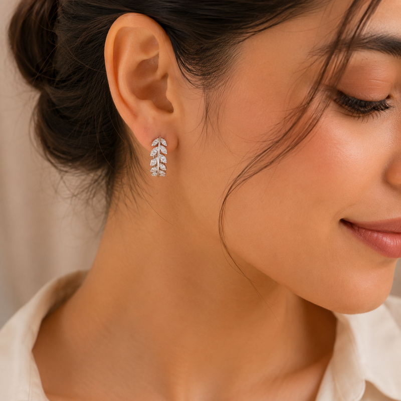 AANYA Olive Leaf CZ Hoop Earrings