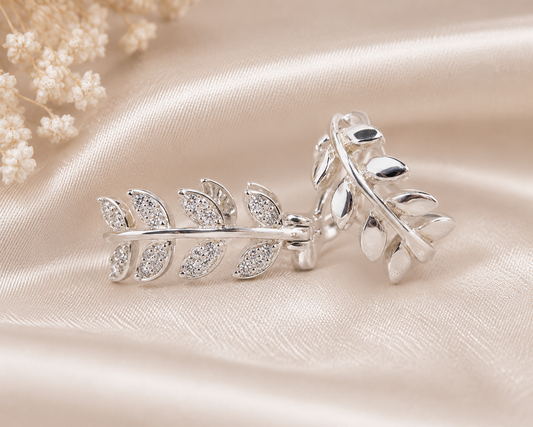 AANYA Olive Leaf CZ Hoop Earrings