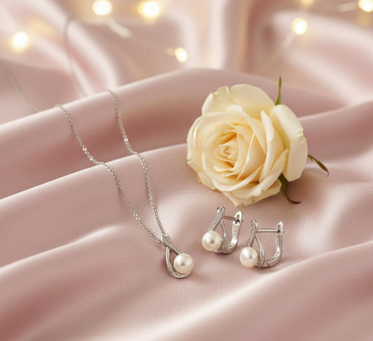 Pearl Curve CZ Pendant Set