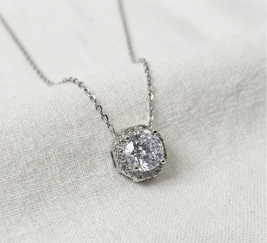 Round Halo CZ Pendant Set