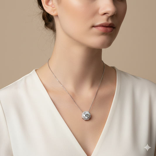 Round Halo CZ Pendant Set