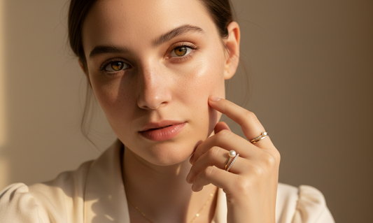 Woman wearing jewelry with a soft focus background