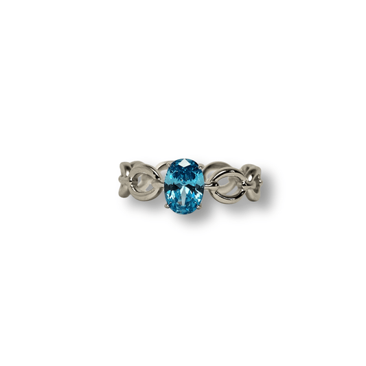 Blue Oval CZ Link Ring