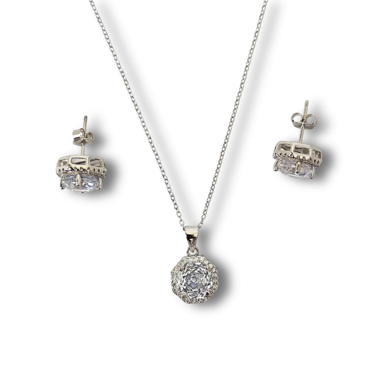 AANYA Halo Solitaire Pendant & Stud Earrings Set