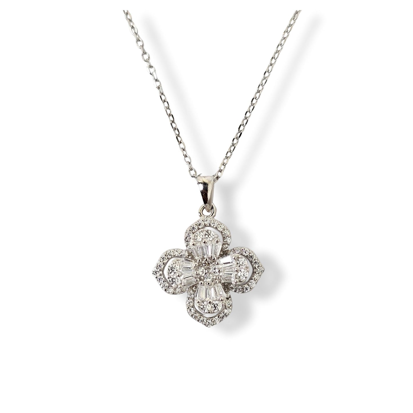 AANYA Floral CZ Spinner Silver Pendant Chain