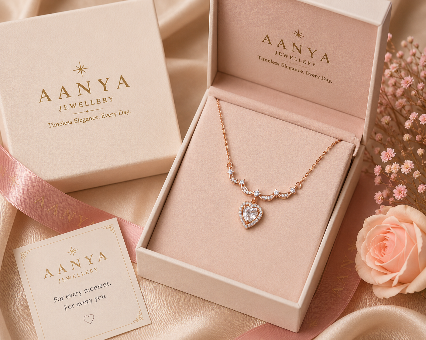 AANYA Heart Solitaire CZ Silver Pendant