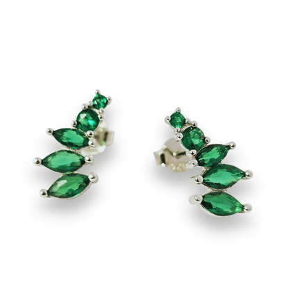 Emerald Leaf CZ Ear Climbers