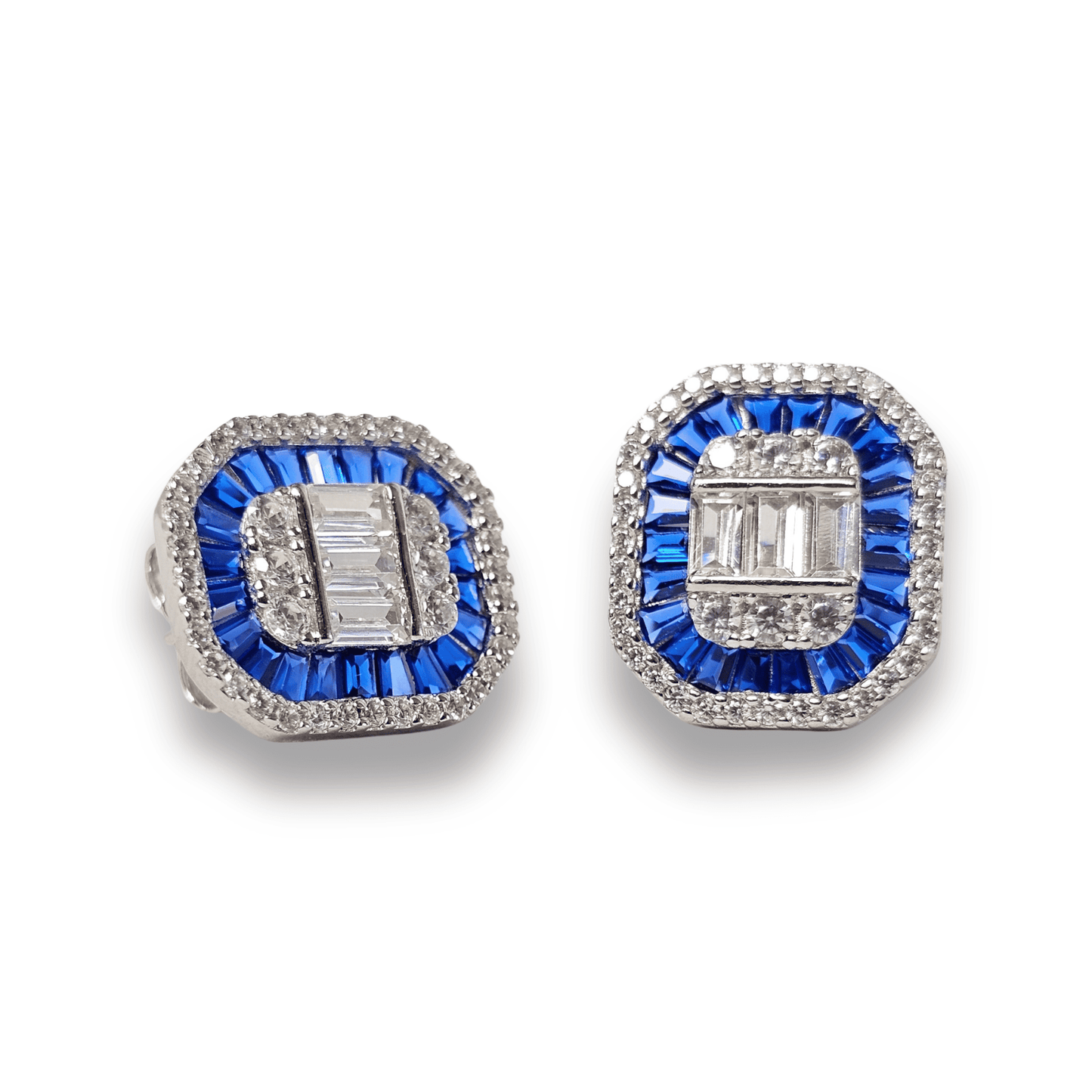 Royal Blue Cushion CZ Stud Earrings