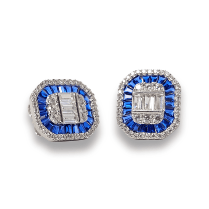 Royal Blue Cushion CZ Stud Earrings