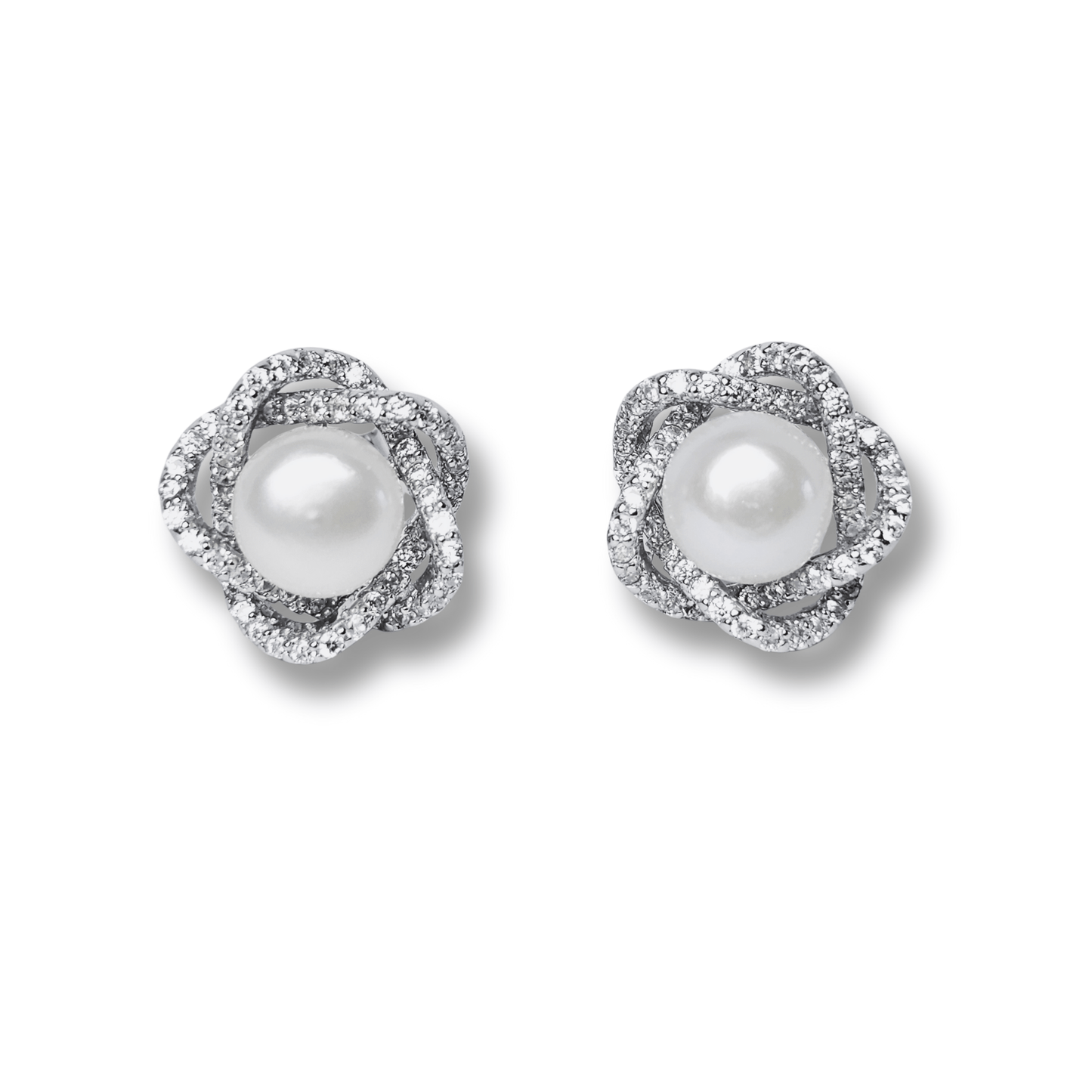 Intertwined Pearl CZ Stud Earrings