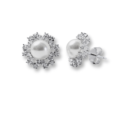 Pearl Halo CZ Stud Earrings