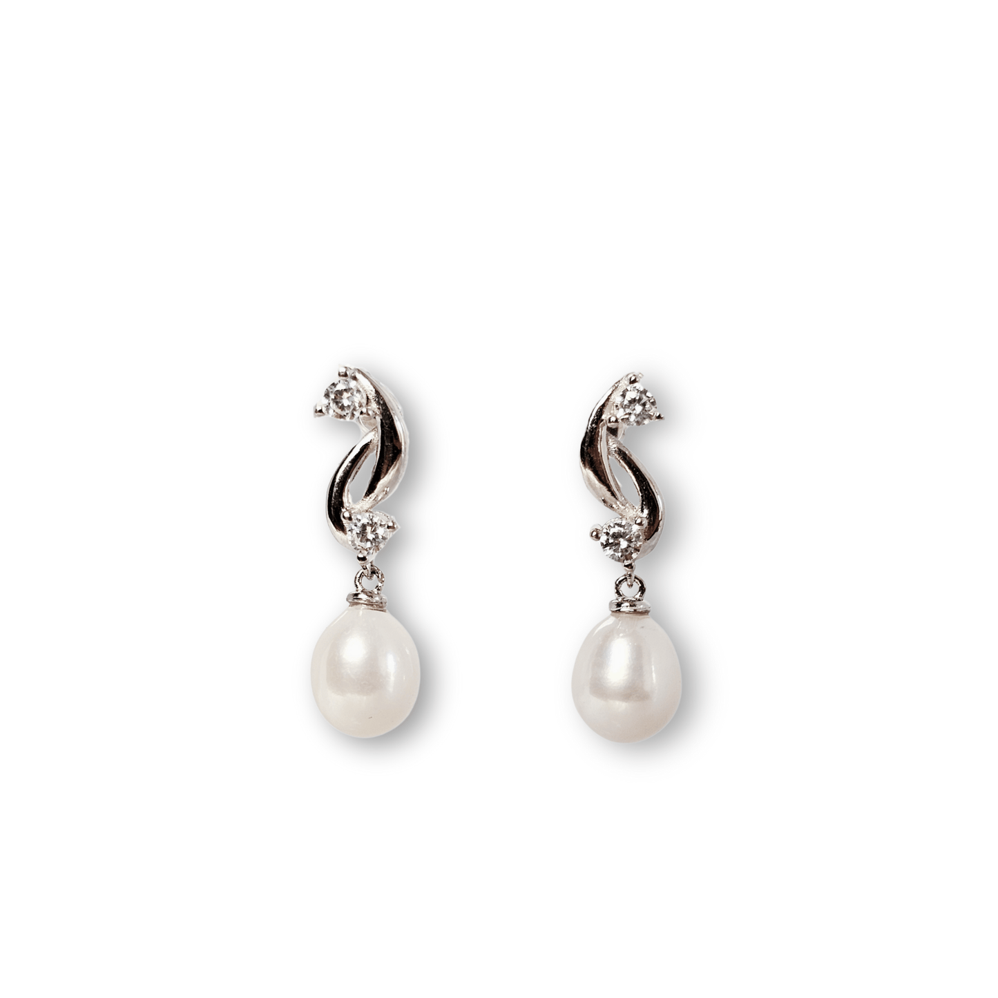 Pearl Twist CZ Silver Drop Earrings