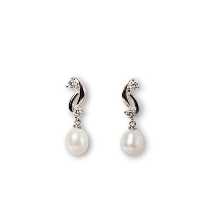 Pearl Twist CZ Silver Drop Earrings