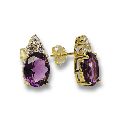 Purple Amethyst CZ Stud Earrings