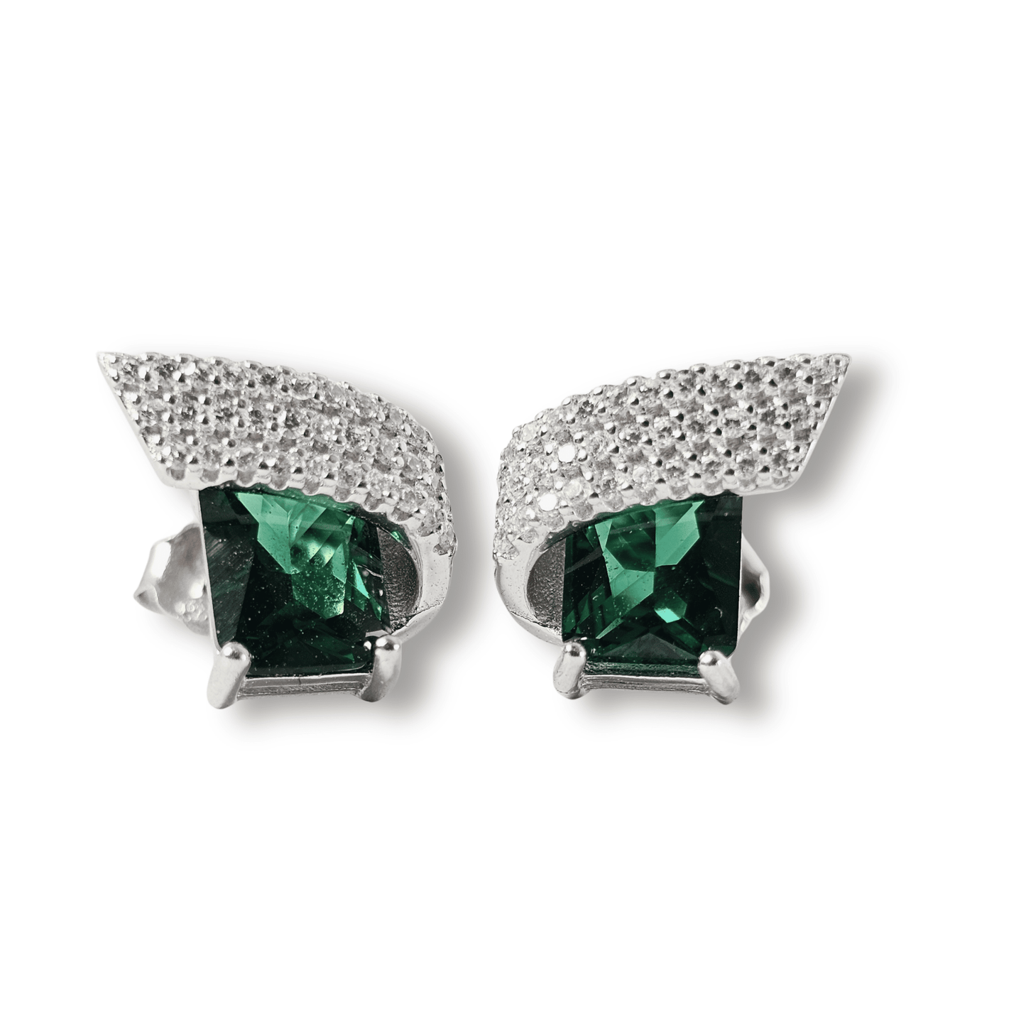 Emerald Winged CZ Stud Earrings