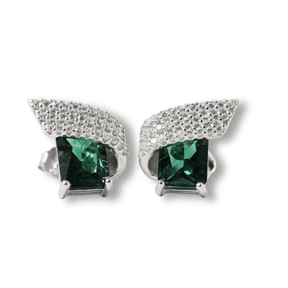 Emerald Winged CZ Stud Earrings