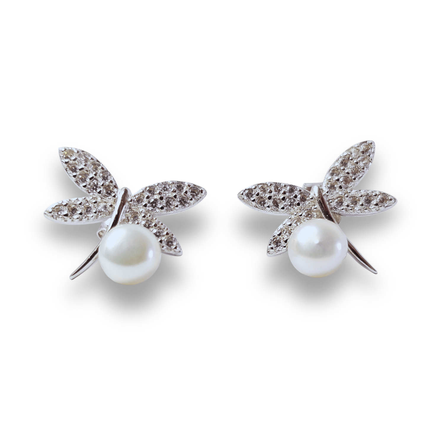 Pearl Dragonfly CZ Stud Earrings