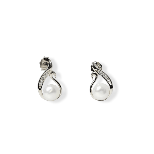 Pearl Curve CZ Stud Earrings