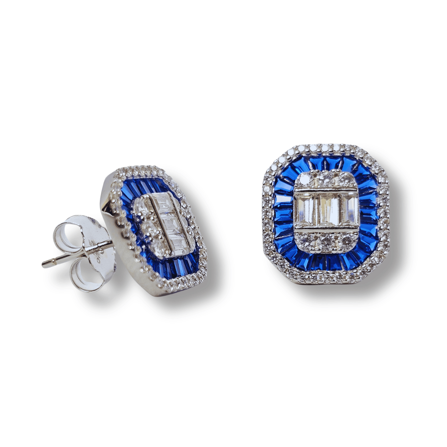 Royal Blue Cushion CZ Stud Earrings