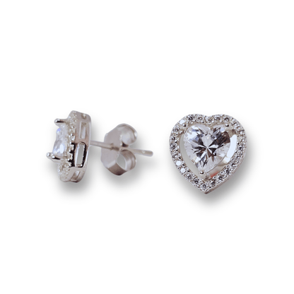 Classic Heart CZ Stud Earrings